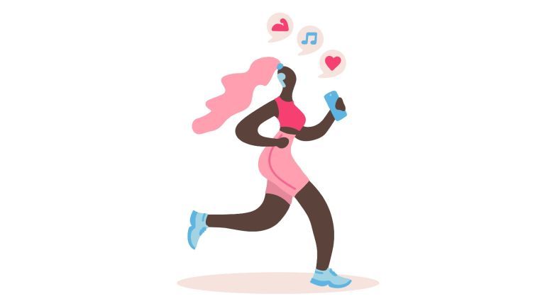 Musique pour courir plus vite : illustration femme courant avec des écouteurs