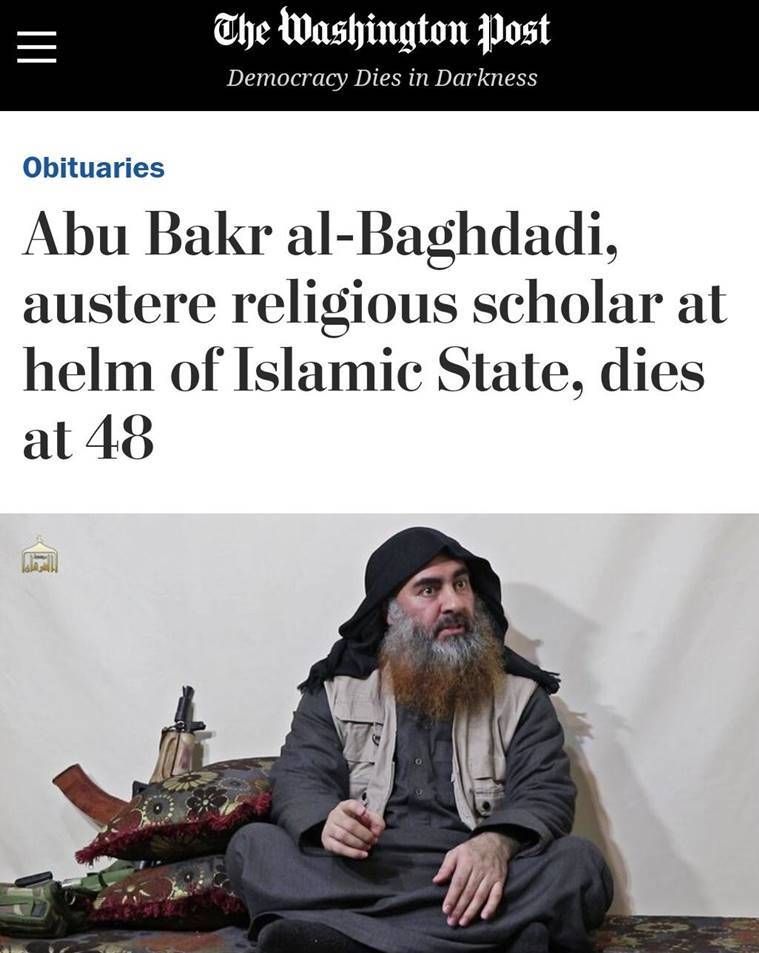 washington post baghdadi obituário, abu Bakr al-Baghdadi morto, isis chefe bu Bakr al-Baghdadi morto, bu Bakr al-Baghdadi obituário, #wapodeaththreeats