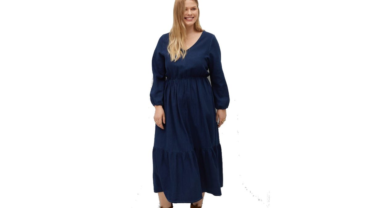 melhores vestidos: Vestido Denim Mango Flared