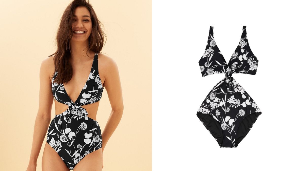 M&S Enobarvna kopalka s cvetjem in oblazinjenim izrezom