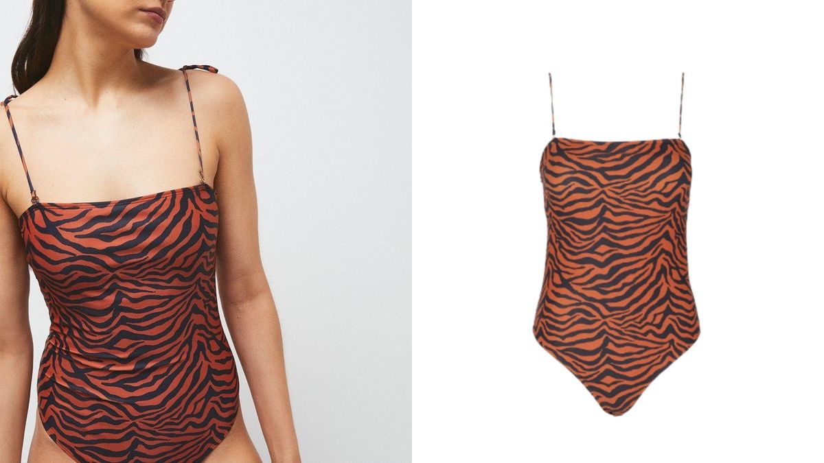 Warehouse Abstract Animal Tie Shoulder Swimsuit