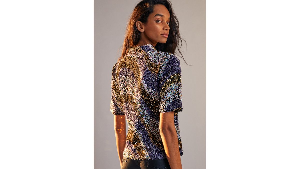 Anthropologie Maeve Maribella Sequinned Mock Neck Top