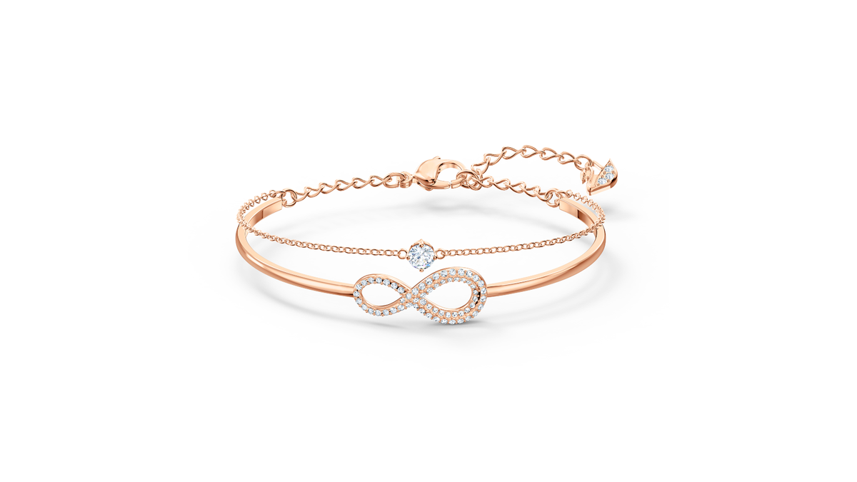 Pulseira Swarovski Infinity, branca, banhada a ouro rosa