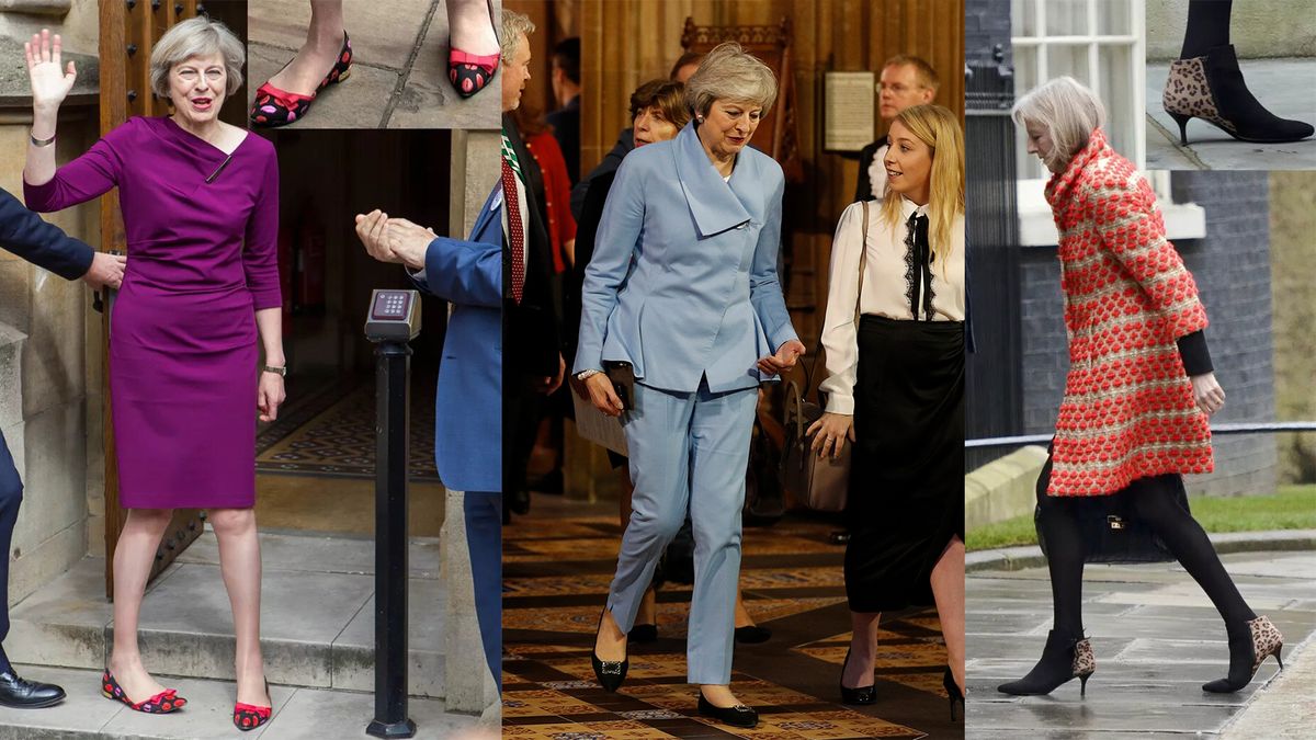 Un collage de Theresa May durante las salidas que muestran primeros planos de Theresa May