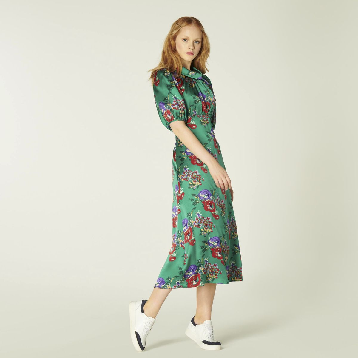 Vita Grünes Seiden-Midikleid mit Blumendruck, £495, LK Bennett