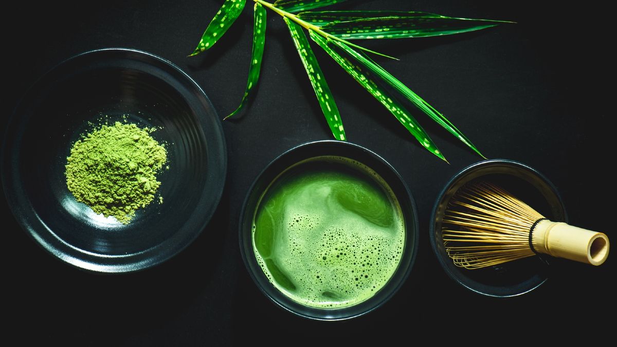 Chá matcha contendo l-teanina