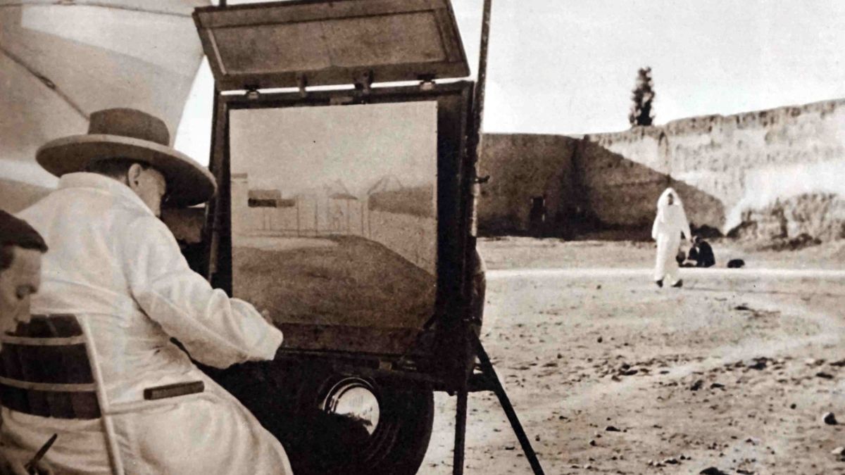 Fotografía de la pintura de Winston Churchill en Marrakech. Sir Winston Leonard Spencer-Churchill (1874-1965), político británico, oficial del ejército, escritor, pintor y ex primer ministro de Gran Bretaña.