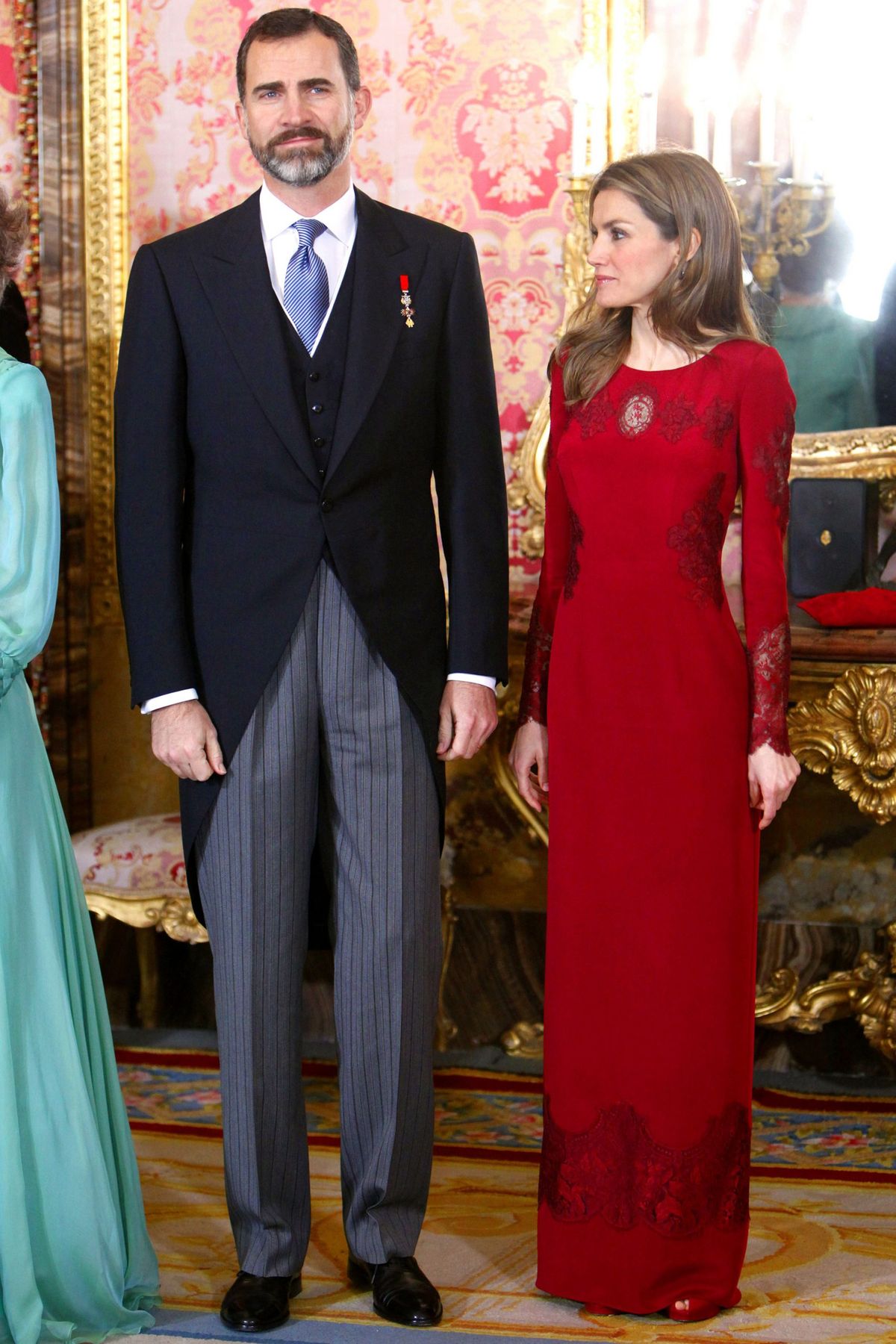 O Príncipe Herdeiro Felipe e a Princesa Letizia na recepção anual dos Embaixadores Estrangeiros no Palácio Real de Madri, Espanha