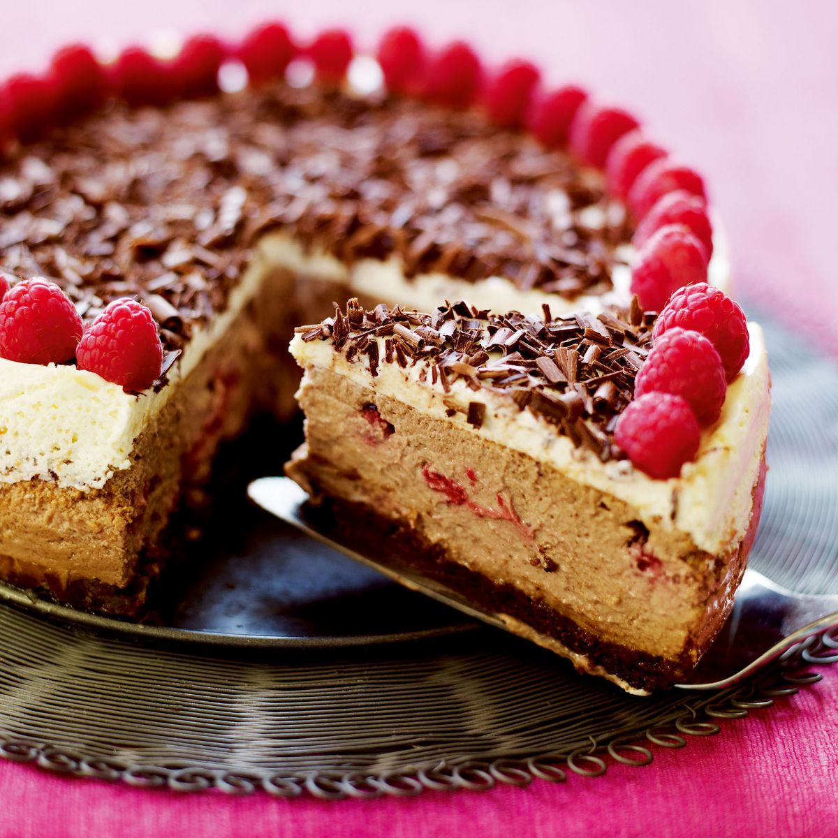 Cheesecake al cioccolato e lamponi all
