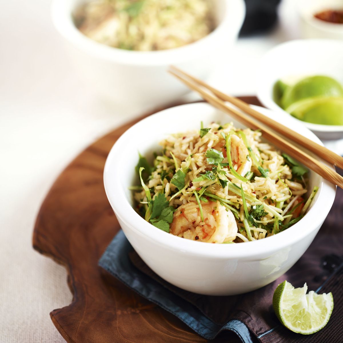Frite Camarão e Gengibre com Arroz Basmati